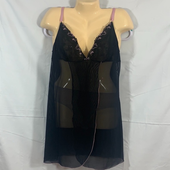 Popsi Lingerie Babydoll Black And Pink Lace Sz XL - Picture 8 of 12